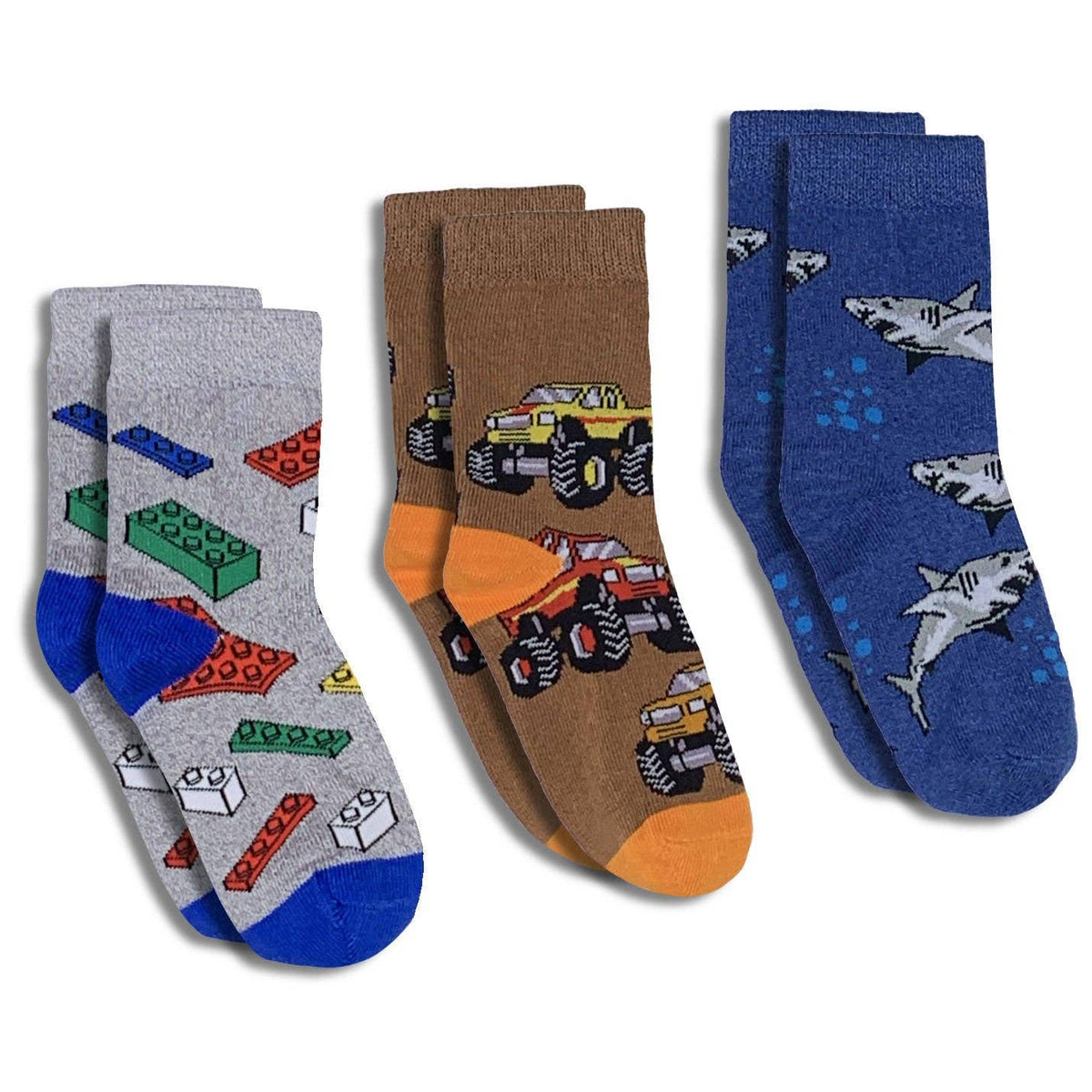 Building Blocks, Trucks and Sharks Kids Socks / 3-Pack: 2-4 Years